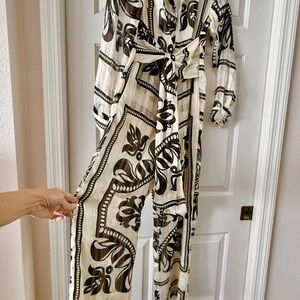 Printed Wrap Jumpsuit in Cream and Brown
